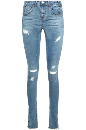 ONE TEASPOON Jeansy, Kobieta, Niebieski, W29, Denim, Dżinsy Skinny z Przecięciami na Kolanach