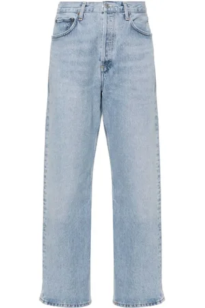 AGOLDE Jeansy, Kobieta, Niebieski, W28, Denim, Stonewashed straight-leg jeans z metalowymi detalami