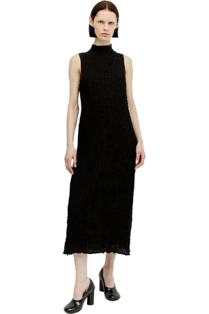 SONG FOR THE MUTE Sukienki, Kobieta, Czarny, S, Nylon, Ruched Weave High Neck Midi Dress