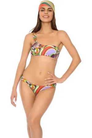 MISS BIKINI Stroje kąpielowe, Kobieta, Wielobarwność, S, Kolorowy Bikini z Jednym Ramieniem i Łańcuchem