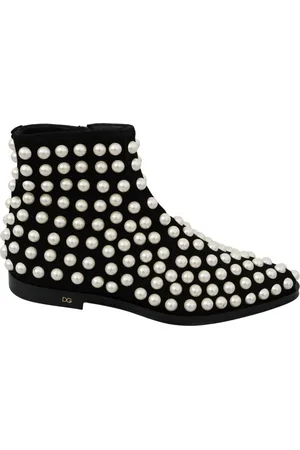 Dolce & Gabbana Buty, Kobieta, Czarny, 39 EU, Zamsz, Czarne Zamszowe Botki z Perłami
