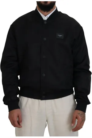 Dolce & Gabbana Kurtki, Mężczyzna, Czarny, S, Nylon, Czarna Kurtka Bomber z Logo