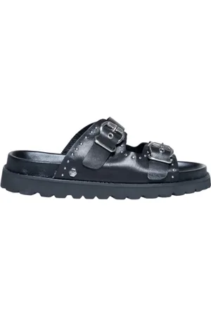 Cult Buty, Kobieta, Czarny, 37 EU, Niskie Skórzane Sandały Kolekcja Wiosna/Lato