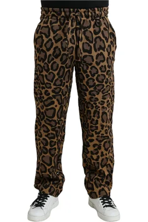 Dolce & Gabbana Spodnie, Mężczyzna, brązowy, L, Nylon, Spodnie Jogger w Panterkę