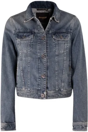 MOORER Kurtki, Kobieta, Niebieski, XL, Denim, Nowoczesna Kurtka Dżinsowa z Odważnym Krojem