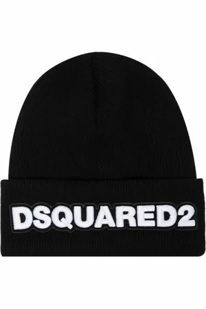 Dsquared2 Akcesoria, Mężczyzna, Czarny, ONE SIZE, Czarna Logo Beanie Zrobiona z Wełny