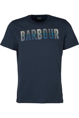 Barbour Koszulki, Mężczyzna, Niebieski, 2XL, Bawełna, Granatowy T-shirt z grafiką w szkocką kratę