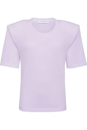 MVP Wardrobe Koszulki, Kobieta, Fioletowy, M, Bawełna, T-shirt z haftem z bawełny z ramiączkami