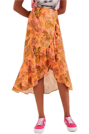 Desigual Spódnice, Kobieta, Pomarańczowy, M, Spódnica Longuette Midi dla Kobiet