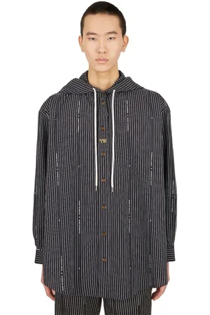 Vivienne Westwood Bluzy, Mężczyzna, Czarny, M, Pinstripe Hooded Overshirt Hoodie