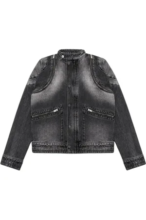 MISBHV Kurtki, Mężczyzna, Czarny, M, Denim, Szary Denimowa Kurtka Moto z Szczegółami na Zamek