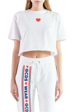 GCDS Koszulki, Kobieta, Biały, M, Koszulka z Logo z Bawełny