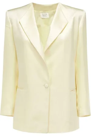 MVP Wardrobe Kurtki, Kobieta, Beżowy, S, Poliester, Elegant Shawl Lapel Viscose Jacket