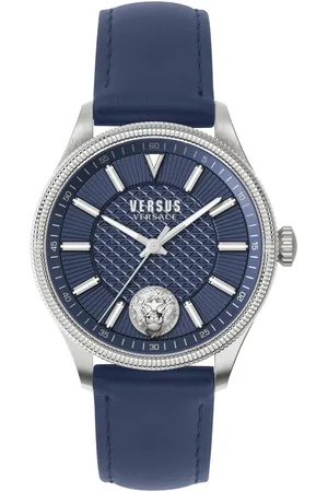 VERSACE Akcesoria, Mężczyzna, Szary, ONE SIZE, Zegarek Skórzany Colonne Niebieska Tarcza