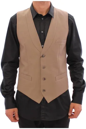 Dolce & Gabbana Garnitury, Mężczyzna, Beżowy, M, Slim Fit Button Front Dress Vest