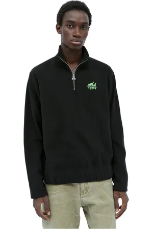 CARNE BOLLENTE Bluzy, Mężczyzna, Czarny, XS, Len, Wygodny Fleece Quarter-Zip Sweatshirt