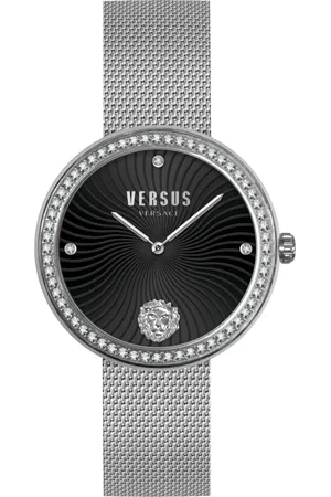 VERSACE Akcesoria, Kobieta, Szary, ONE SIZE, Elegancki zegarek damski z siatkowym paskiem