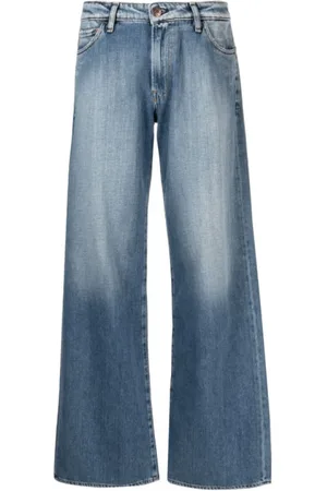3x1 Jeansy, Kobieta, Niebieski, W29, Denim, Stalowo-Niebieskie Dżinsy z Szerokimi Nogawkami
