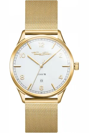 Thomas Sabo Akcesoria, Mężczyzna, Żółty, ONE SIZE, Złoto Biała Tarcza Bransoleta Milanese Zegarek