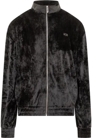 GCDS Bluzy, Mężczyzna, Czarny, M, Czarny Velvet Bluza z Zamkiem