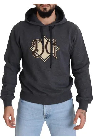 Dolce & Gabbana Bluzy, Mężczyzna, Szary, L, Logo Bawełniany Sweter z Kapturem