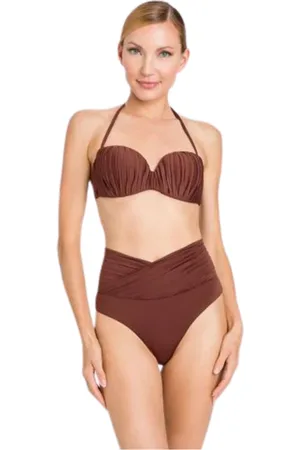 Twin-Set Stroje kąpielowe, Kobieta, brązowy, S, Len, Komplet Bikini Plisowany Bandeau