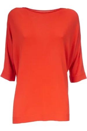 LE TRICOT PERUGIA Koszulki, Kobieta, Pomarańczowy, S, T-shirt z dekoltem w łódkę i 3/4 rękawem