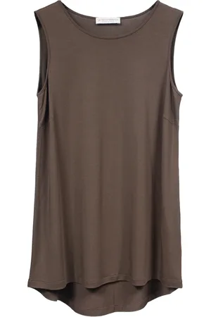 LE TRICOT PERUGIA Koszulki, Kobieta, brązowy, S, Czekoladowy Top z Wiskozy Bez Rękawów Regular Fit