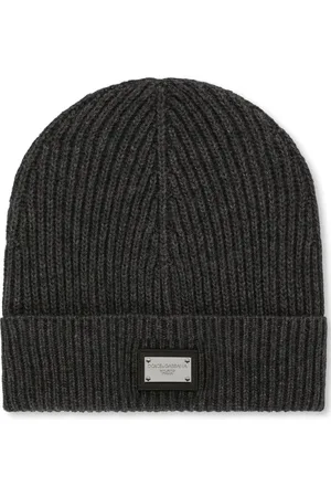 Dolce & Gabbana Akcesoria, Mężczyzna, Szary, ONE SIZE, Szara Czapka Beanie z Logo-Patch