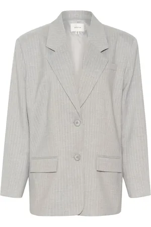 Gestuz Kurtki, Kobieta, Szary, M, Poliester, Paskowany Oversize Blazer