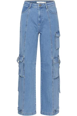 Gestuz Jeansy, Kobieta, Niebieski, W29, Bawełna, Mid Washed Cargo Spodnie