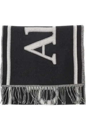 Alexander McQueen Akcesoria, Mężczyzna, Czarny, ONE SIZE, Fringed Varsity Logo Szal Czarny Biały