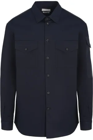 Alexander McQueen Koszule, Mężczyzna, Niebieski, M, Tape Detail Cotton Shirt