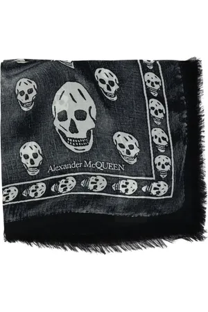 Alexander McQueen Akcesoria, Mężczyzna, Czarny, ONE SIZE, Czarny Szal z Wzorem Czaszki