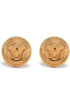 VERSACE Akcesoria, Kobieta, Żółty, ONE SIZE, Złote Kolczyki z Plakietką Meduzy