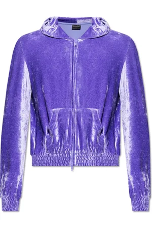 Balenciaga Bluzy, Mężczyzna, Fioletowy, M, Len, Welurowa bluza z kapturem