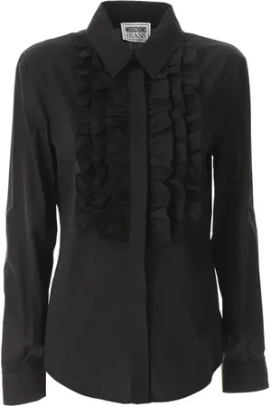 Moschino Bluzki, Kobieta, Czarny, M, Bawełna, Koszula z Falbankami w Czarnym Bawełnie