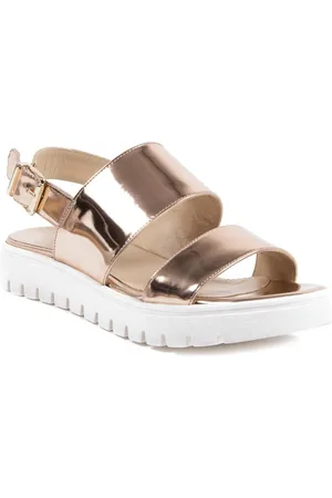 DEE OCLEPPO Buty, Kobieta, Żółty, 39 EU, Złote Metaliczne Skórzane Sandały 3cm Obcas