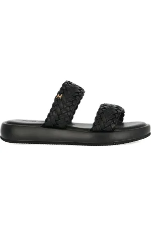 Mexx Buty, Kobieta, Czarny, 40 EU, Len, Czarne płaskie sandały dla kobiet