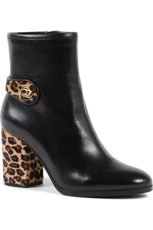 DEE OCLEPPO Buty, Kobieta, Czarny, 40 EU, Botki z Leopardzym Detalem i Obcasem