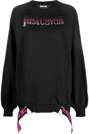 Roberto Cavalli Bluzy, Kobieta, Czarny, S, Sweatshirt z logo Crystal