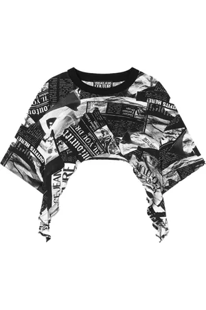 VERSACE Koszulki, Kobieta, Wielobarwność, M, Patchwork Print Crop Top