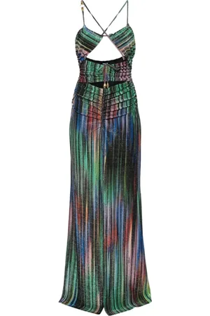 Roberto Cavalli Sukienki, Kobieta, Wielobarwność, S, Len, Kolorowa Długa Sukienka Lurex