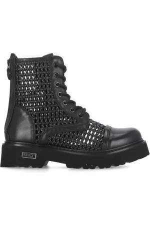 Cult Buty, Kobieta, Czarny, 38 EU, Czarne Skórzane Buty z Tkanej Legginsy