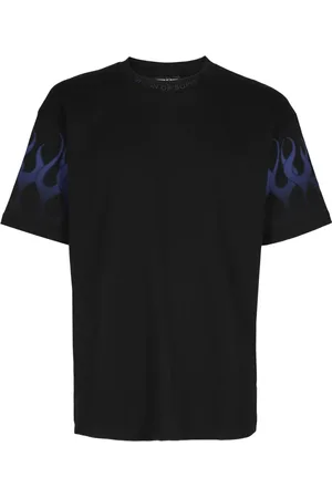 Vision Of Super Koszulki, Mężczyzna, Czarny, L, Niebieski T-shirt z płomieniami