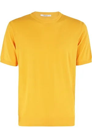 KANGRA CASHMERE Koszulki, Mężczyzna, Żółty, L, Luźny Bawełniany T-shirt