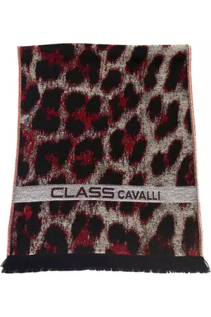 Roberto Cavalli Akcesoria, Mężczyzna, Wielobarwność, ONE SIZE, Wełna, Fantasy Logo Szalik Burgund Wełna Akryl