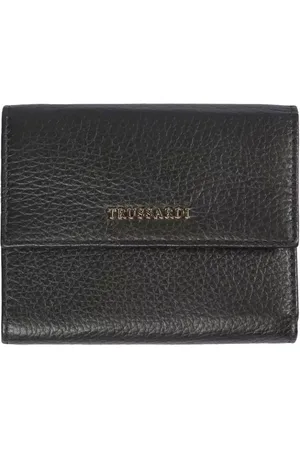 Trussardi Akcesoria, Mężczyzna, Czarny, ONE SIZE, Damska portmonetka z wytłaczanej skóry z zapięciem na guzik