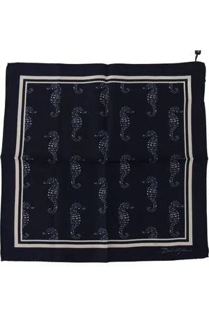 Dolce & Gabbana Akcesoria, Mężczyzna, Wielobarwność, ONE SIZE, Niebieski Jedwabny Szalik z Motywem Konika Morskiego
