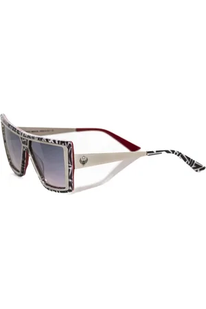 FRANKIE MORELLO Akcesoria, Kobieta, Czarny, ONE SIZE, Okulary Przeciwsłoneczne w Kwadratowym Wzorze Zebra z Niebieskim Lustrem